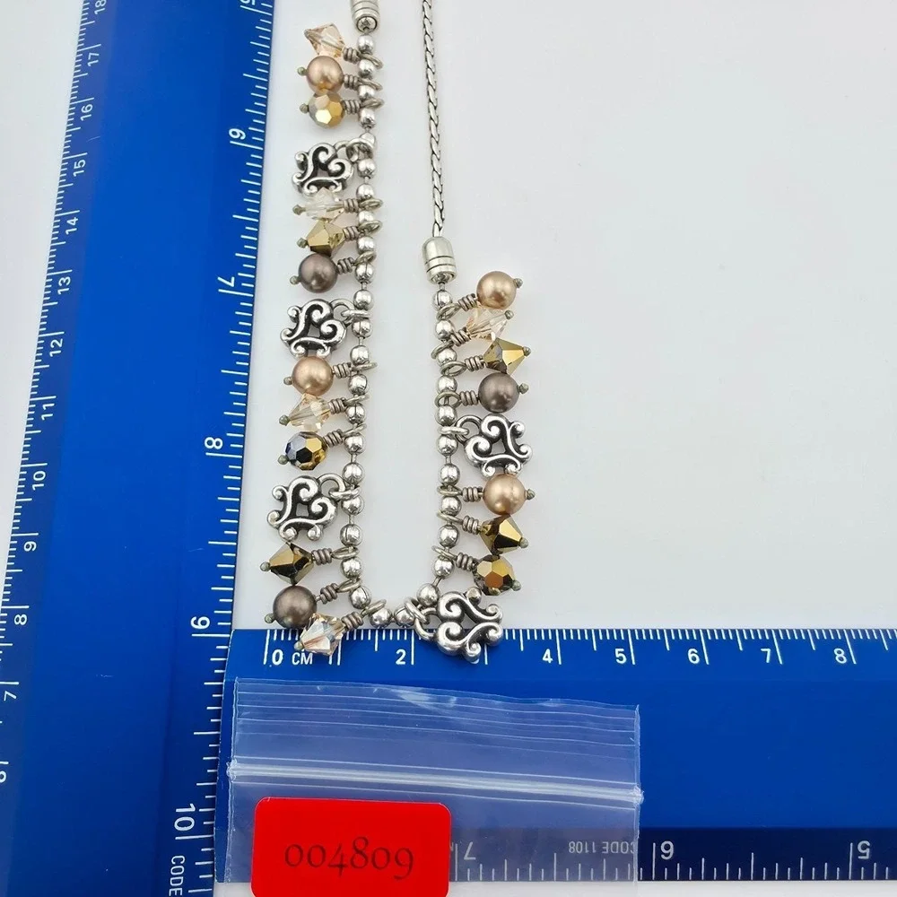 BRIGHTON 'Cannes' Fringe Collar Necklace Scroll Heart Crystal Silver Plate 18